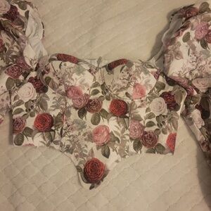 SHEIN Floral Off-Shoulder Blouse - Red and Pink